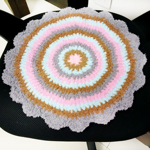 手工钩针森女田园圆形坐椅垫绒绒线坐垫彩色坐垫纯手工毛线餐椅垫