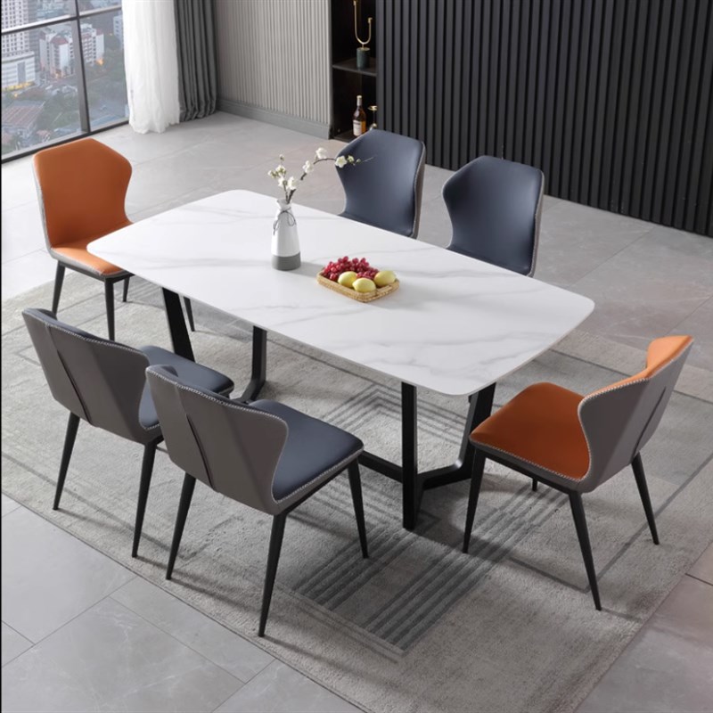 意式岩板餐桌现代简约客厅长方形亮光面餐桌椅组合小户型家用饭桌