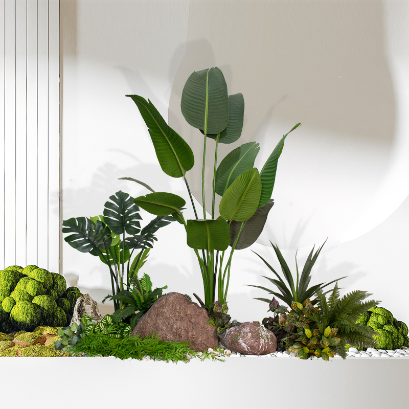 仿真植物造景组合室内楼梯间落地假绿植景观餐厅装饰橱窗场景布置