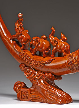 花梨木雕吉祥三宝大象摆件实木创意家居酒柜装饰摆设工艺品三连象