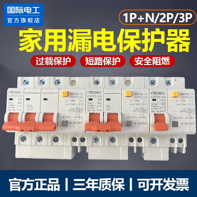 国际电工漏电保护器开关家用2P63aA空气开关总闸带断路器空开漏保