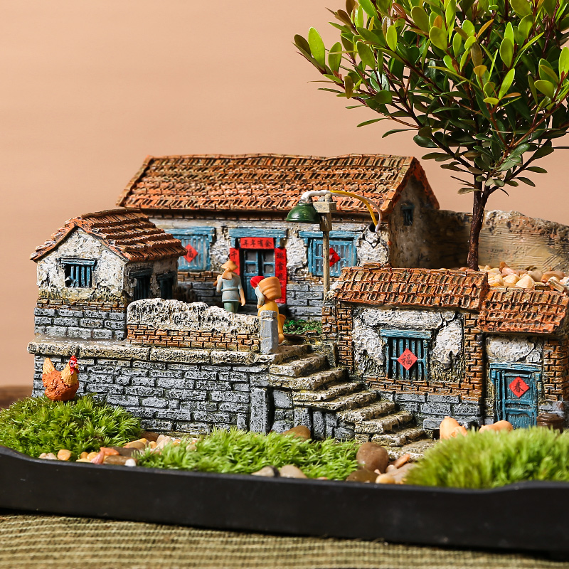 怀旧复古摆件客厅茶几庭院装饰工艺品桌面微景观摆设老房子模型