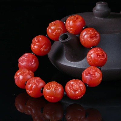 保山南红手串玛瑙手链天然云南宝山佛珠柿子红单圈男女款