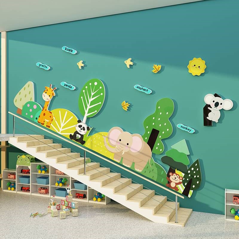 森系幼儿园楼梯墙面装饰环创材料主题墙成品教室布置班级文化墙贴