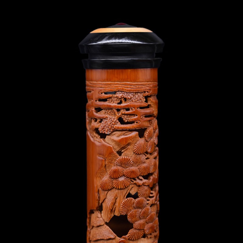 精品名家纯手工雕刻拆房老竹观画图镂空香薰筒竹雕香道竹制香插