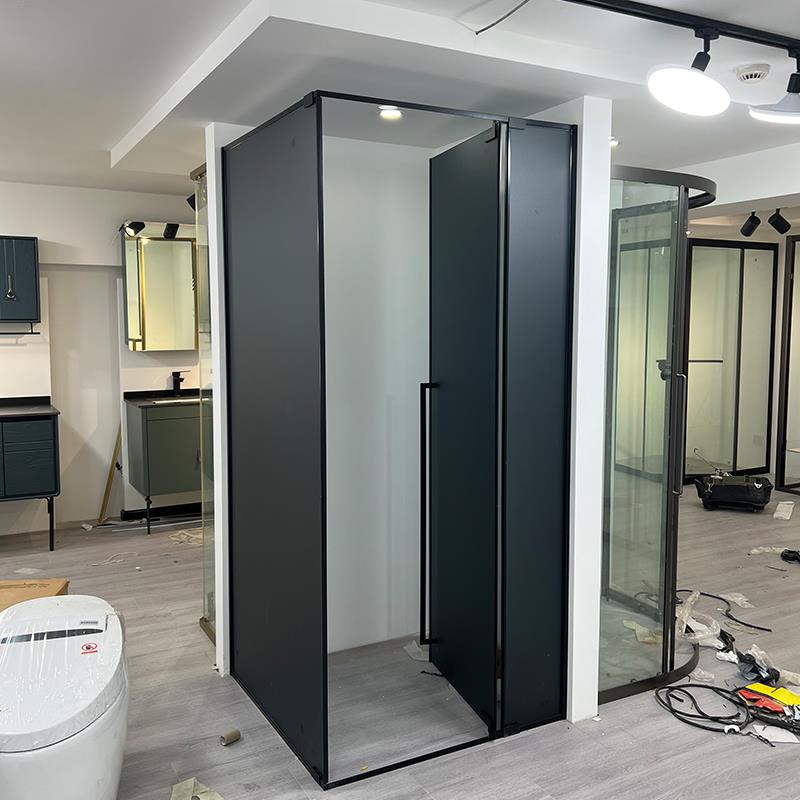 L形淋浴房卫生间干湿分离隔断灰油砂玻璃浴室一字内外平开式门