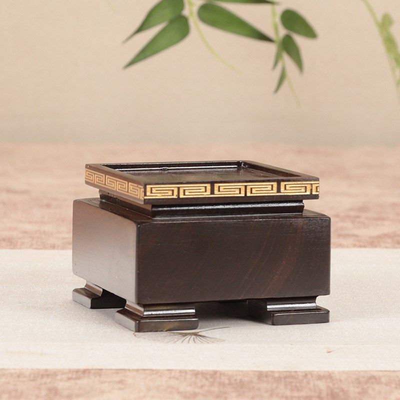 实木黑檀木正方形印章玉玺底座中式现代鸡血石印章木质底座可挖槽