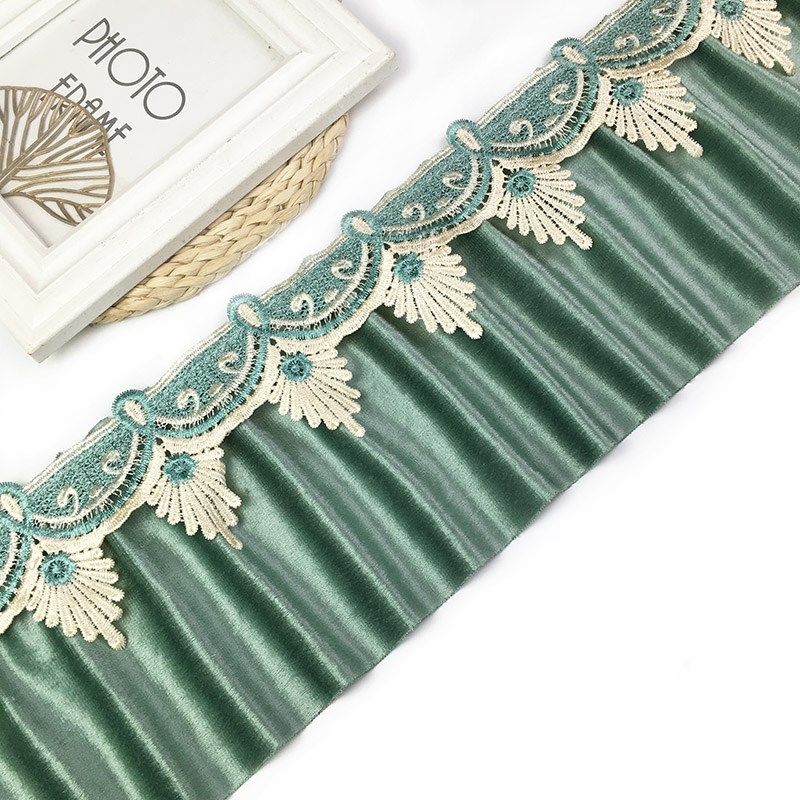 帘头帘幔辅料配件炕罩边下摆18厘米沙发垫蕾丝花边双层带褶皱绒布