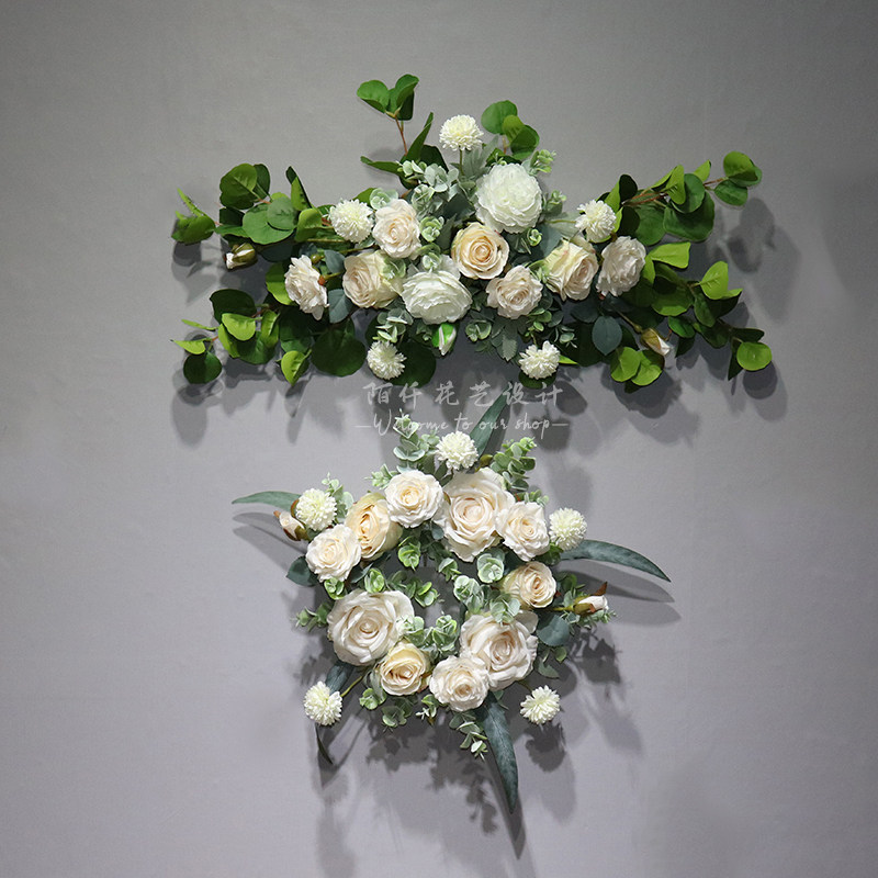 新款婚礼迎宾牌水牌花 指示牌花艺 指引牌放仿真绢花花艺婚庆道具