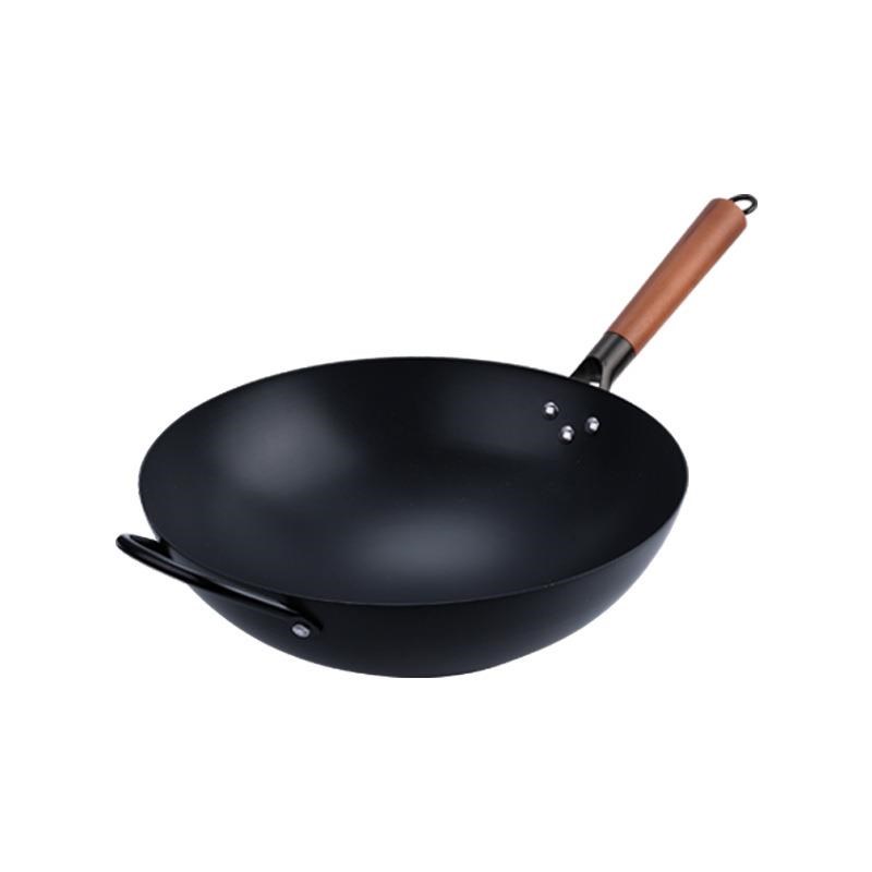 无涂层老式深层炒锅家用圆底锅熟铁不粘锅炉灶燃气炒菜锅通用礼品