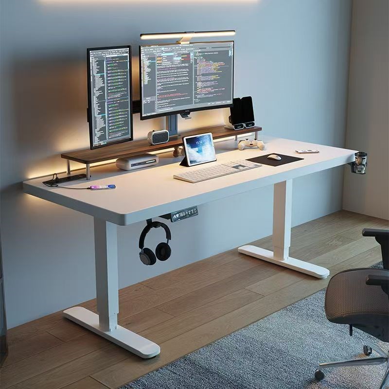 智能电动升降桌实木电脑桌可升降学习办公书桌电竞桌家用工作台