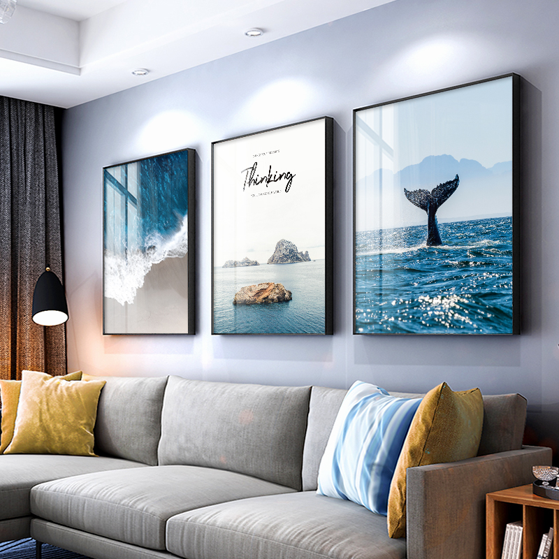 客厅装饰画现代简约沙发背景墙壁画大海景风景墙面三联画墙上挂画