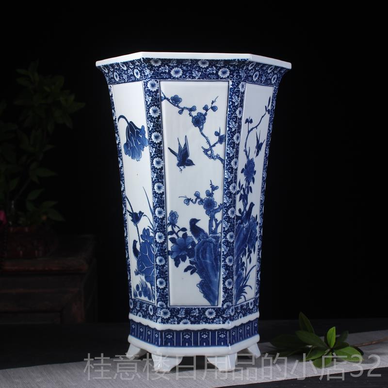 高档景德镇瓷器仿古青花瓷花摆件瓶装饰品中式古复茶楼大号陶花盆