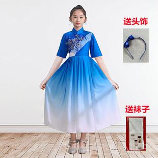 正品小学生儿合中唱朗诵童比赛礼服红歌女童钢舞琴表演大合唱演出