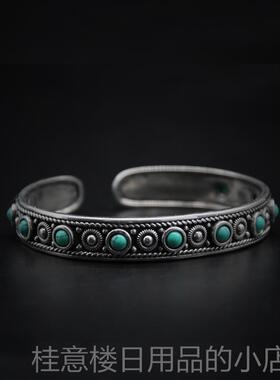 正品民风族925纯银手镯覆古开口藏族特色做手款环游牧旧草原风蒙