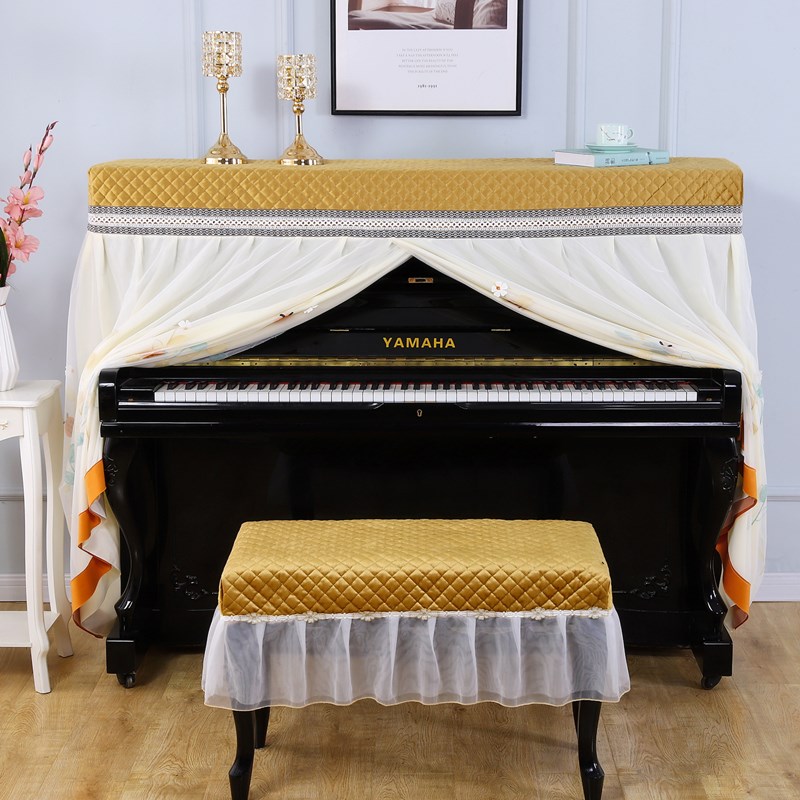 钢琴罩全罩全包加厚绣花钢琴欧式简约田园蕾丝绒定制通用琴凳罩