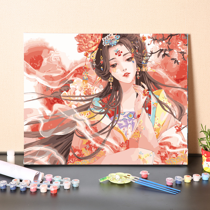 数字油画diy手工国潮古风少女填充手绘消磨时间减压填色油彩画画