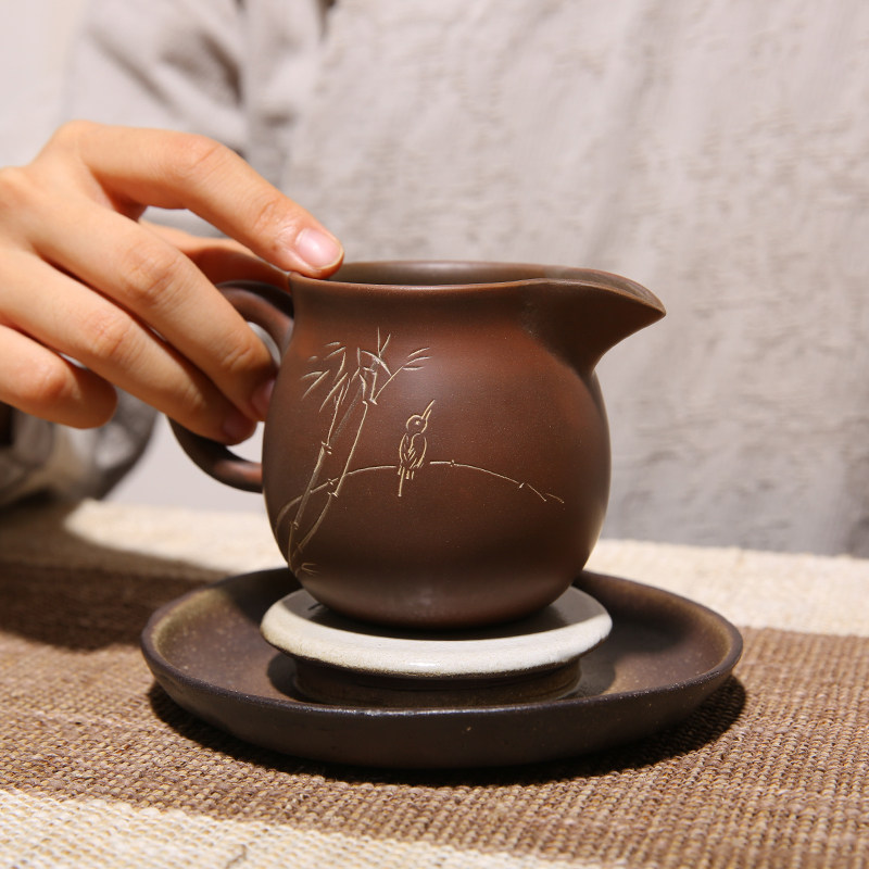 坭兴陶茶具纯手工钦州公道杯茶海窑变茶杯分茶器功夫茶道竹节茶海