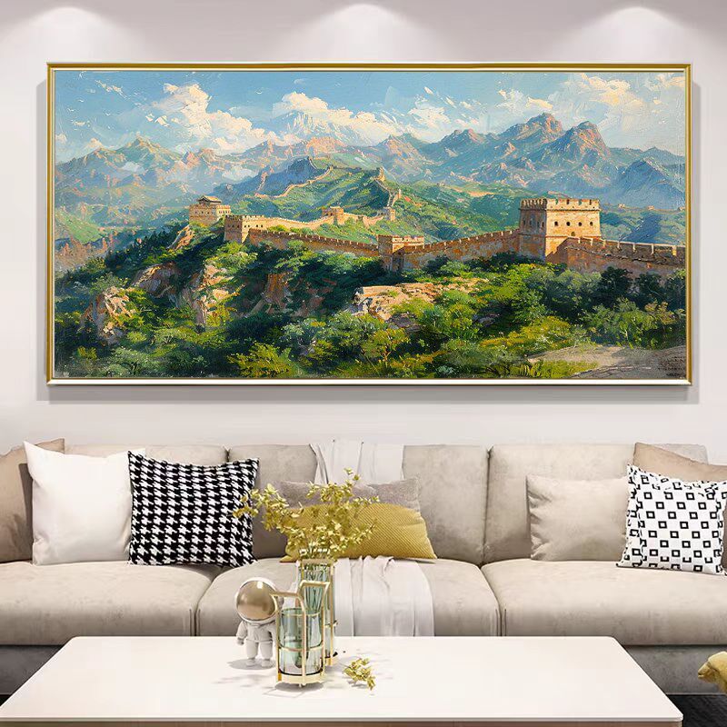 万里长城手绘油画客厅沙发背景墙装饰画办公室书房风景壁画挂画横