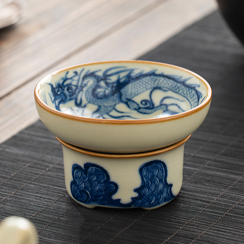 陶瓷青花龙纹茶滤茶漏泡茶过滤网茶叶过滤器单个高档精致茶道配件