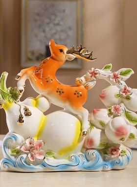 家居装饰创意现代鹿摆件招财陶瓷工艺品家庭室内客厅电视酒柜摆设