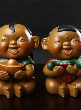 招财童子送财娃娃摆件家居装饰店铺开业礼品新居客厅玄关酒柜摆设