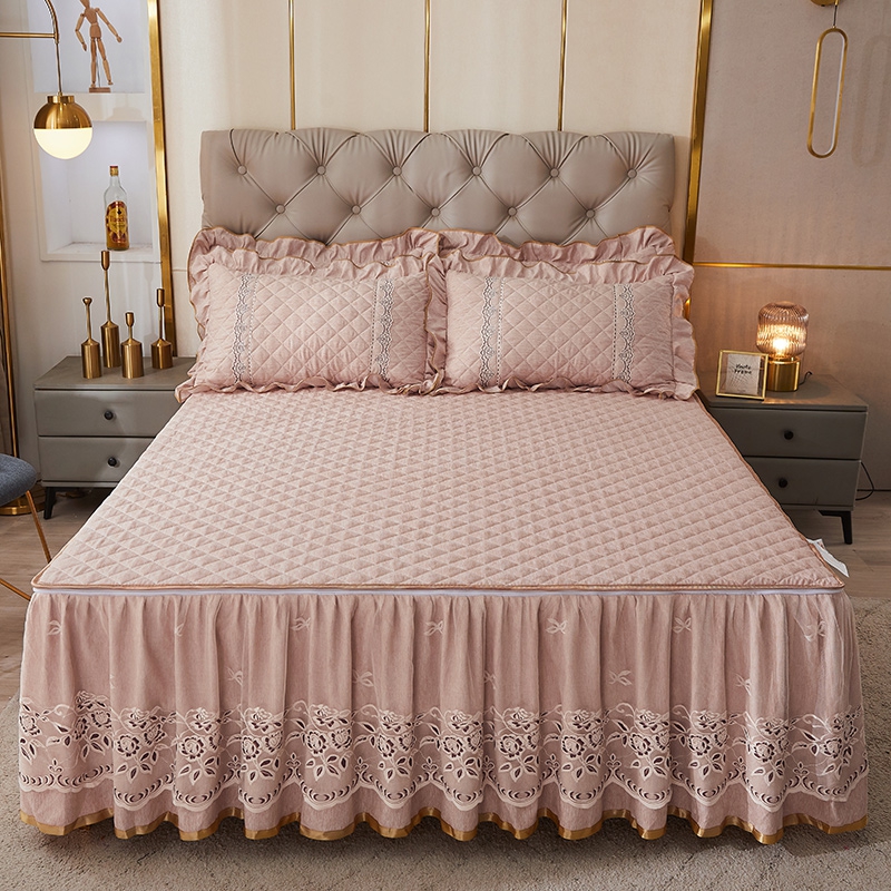 高端可拆卸床裙款床笠夹棉加厚床盖床单床围裙罩公主风带裙边床罩