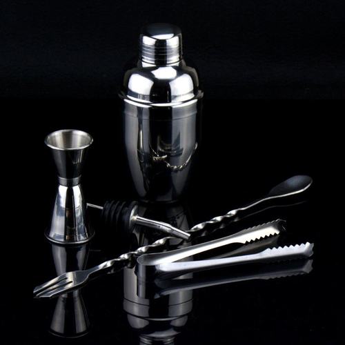 不锈钢调酒器五件套装 花式鸡尾酒工具 雪克杯盅司杯吧勺冰夹酒嘴