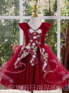 高档儿童演出服蓬蓬幼园表演服女童绿色森系主公裙礼服可儿爱舞蹈