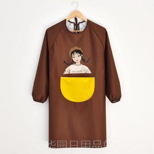 高档可爱日衣围裙长袖 大人罩工服定制l 家用厨房防水防作油女时尚