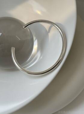 正品S990银镯女款光圈实手镯心光面磨砂手环女小众简约圆纯珠手手