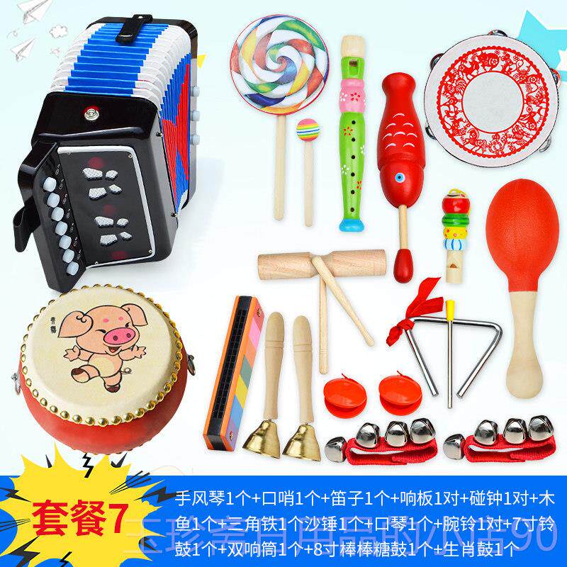 正品鼓儿具玩宝宝生牛皮小鼓手拍敲打中国乐器幼儿园童小孩锣镲肖
