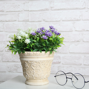 孚中陶瓷欧式浮雕红陶大花盆仙客来藤条陶土圆形多肉家居绿植花卉