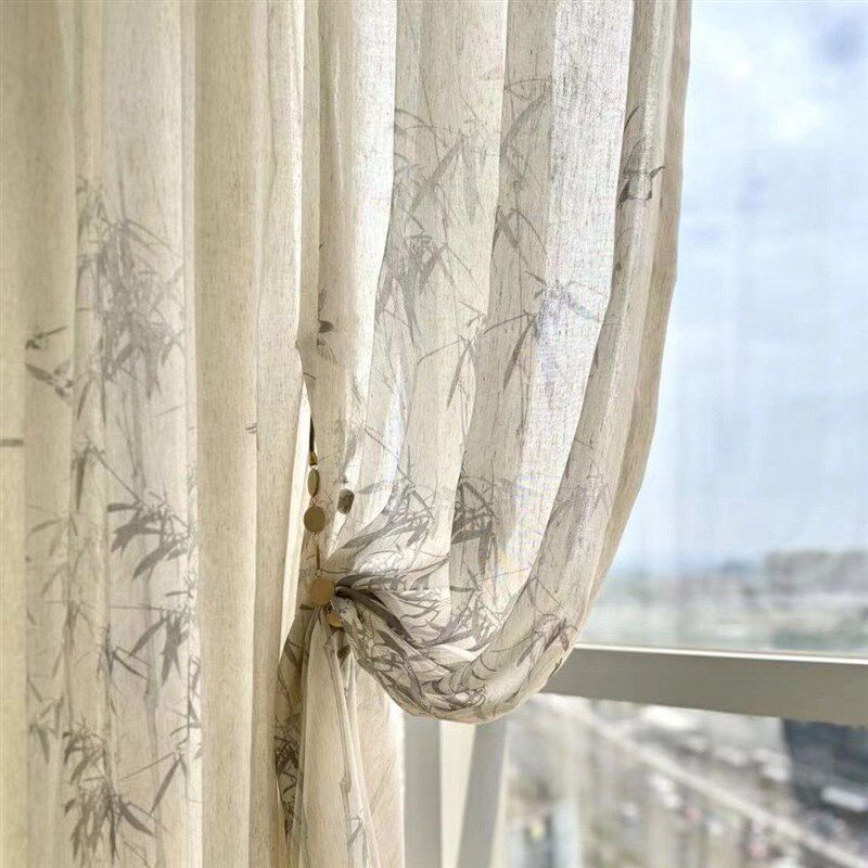 2014新款中式竹叶窗帘窗纱书房茶楼客厅飘窗麻纱道具背景装饰古风