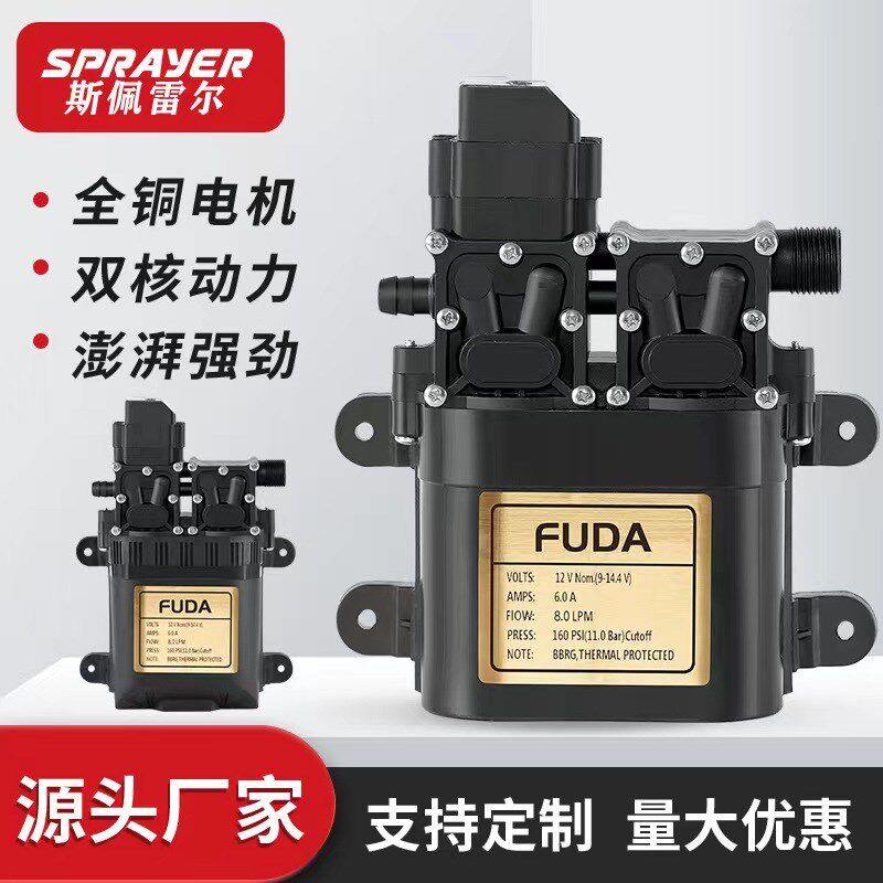 农用电动喷雾器水泵高压大功率12V马达电动超高压智能隔膜增压泵