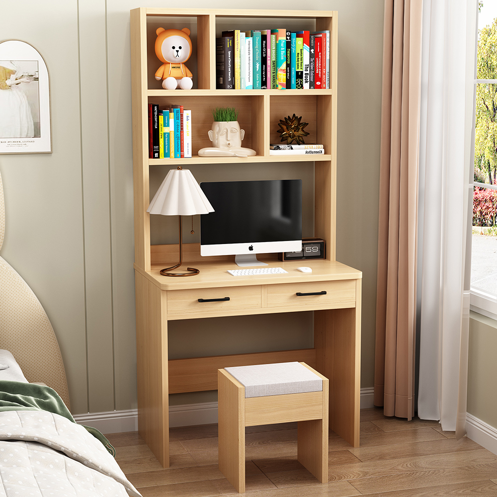 书桌一体书架实木简约写字桌学生家用电脑台式桌小户型学习桌子