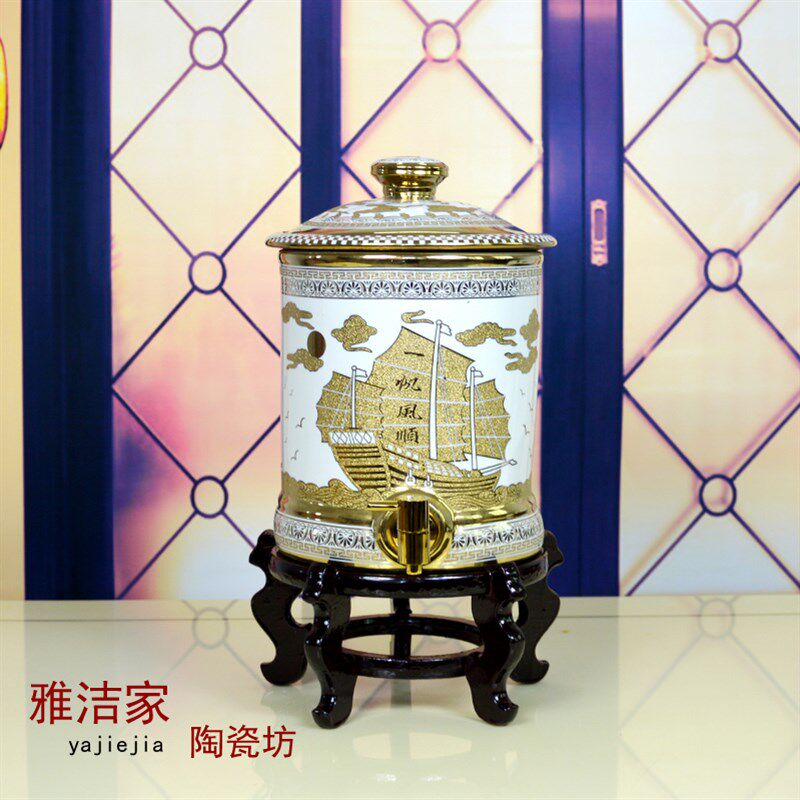 高档镀金 陶瓷净水器 滤水器 净水桶 陶瓷储水罐 水缸双层带过滤