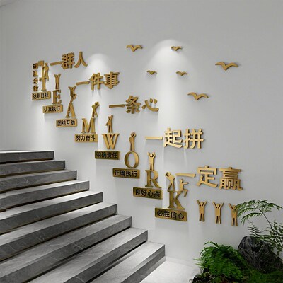 办公室楼梯走廊企业文化墙面创意装饰背景场景布置团队激励志标语