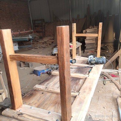 纯实木桌腿支架老榆木电脑办公桌子茶几餐桌面板台面桌脚底座定做