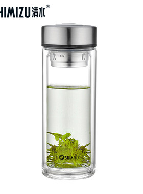 清水玻璃杯双层带盖透明水杯茶杯水晶杯子8021-032