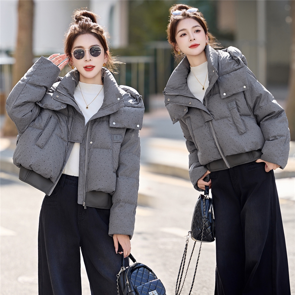 韩版高端白鸭绒连帽重工水钻休闲短款羽绒服外套女冬季2025新款潮