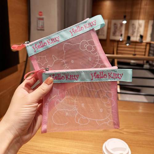 KT猫控小女生轻轻爱了！可爱卡通蝴蝶结PVC网纱包手拿包零钱包