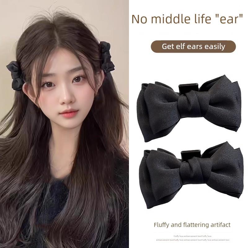 公主头黑色蝴蝶结小抓夹女发夹精灵耳刘海夹发卡耳后侧边夹子头饰