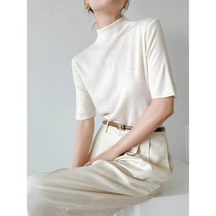 修身 女内搭春秋新款 百搭打底毛衣软糯上衣 针织衫 日本半高领短袖