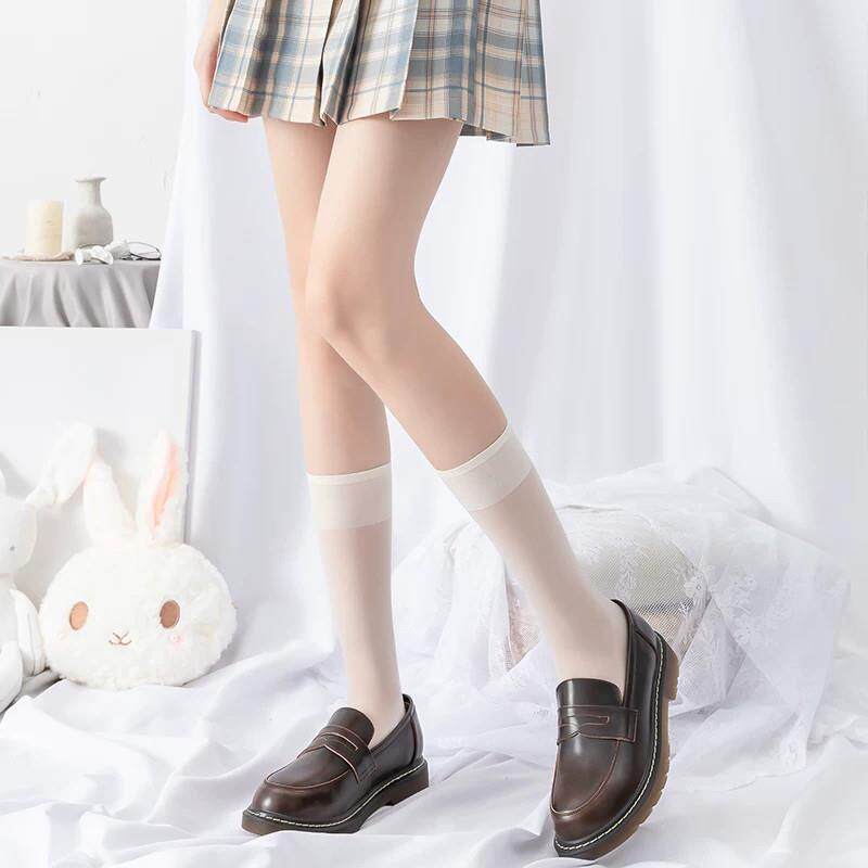 夏季超薄中筒袜子女防勾丝白色透肤丝袜短袜黑色JK袜学院风小腿袜