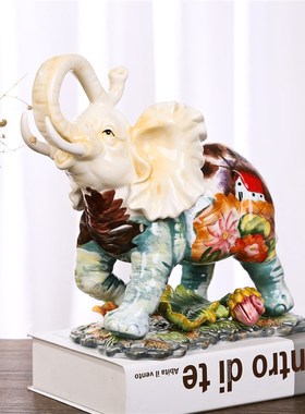 欧式陶瓷手绘招财象中式家居装饰象摆设吉祥摆件高档家居新房饰品