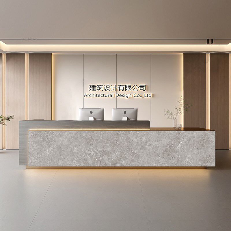 公司办公室前台酒店大堂接待台彷岩板大理石定制现代收银台吧台桌