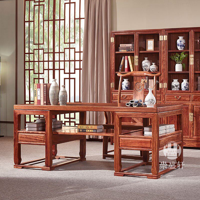 崇盛轩红木家具刺猬紫檀明式大板办公桌实木花梨木办公台书桌书台,住宅家具,红木书桌,淘宝优惠券,粉丝福利购,淘宝优惠卷