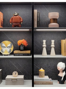 样板房客厅书柜软装饰品摆件创意家居工艺品仿真花浅盘组合ZH2586