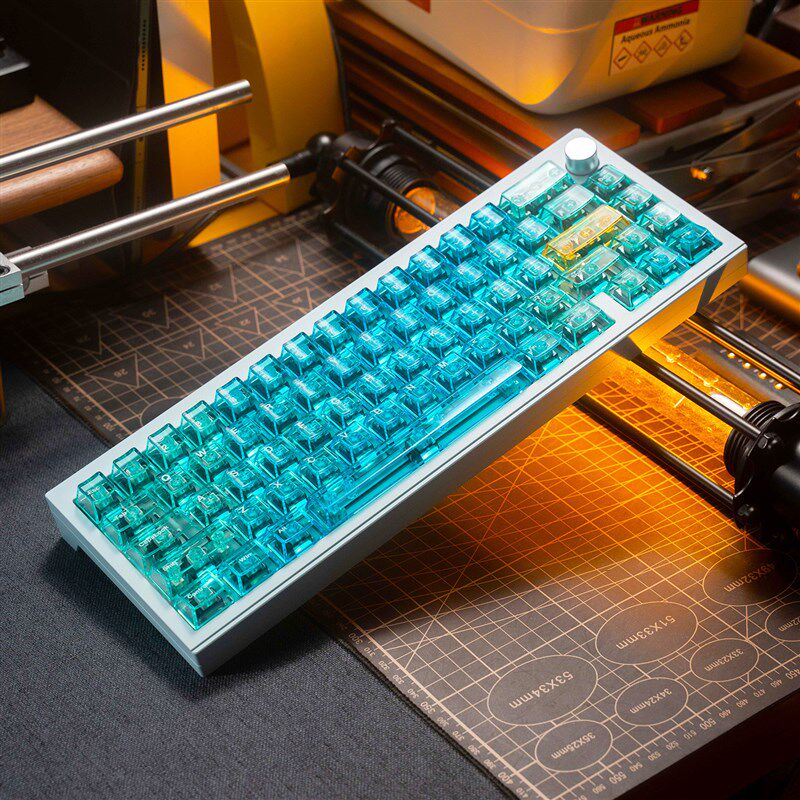 夏威夷渐变蓝透机械键盘键帽大全套加厚PC材质移印156键原厂高度